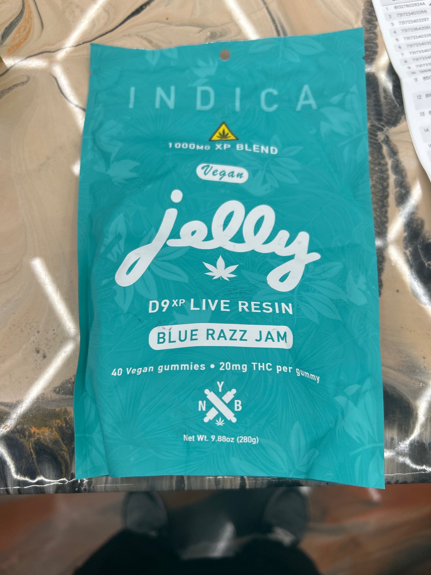 NYB jelly pure thc D9xp LR gummies 1000mg 40ct blue razz jam indica