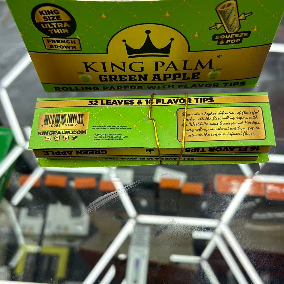 King palm king size ultra thin flavor, tips, green apple , joint wraps, French brown paper