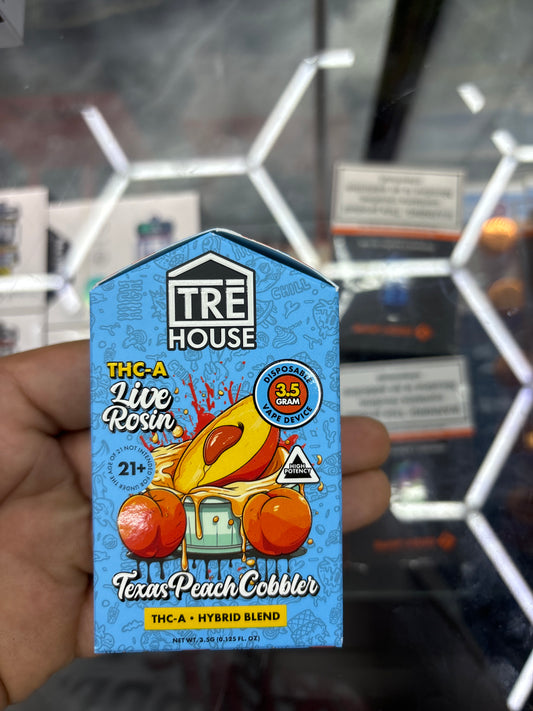 Tre house THCA live rosin Texas peach cobbler hybrid