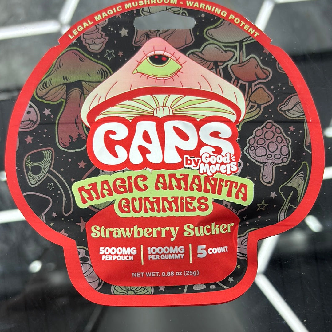 Caps, magical mushrooms, strawberry sucker, 5000 mg
