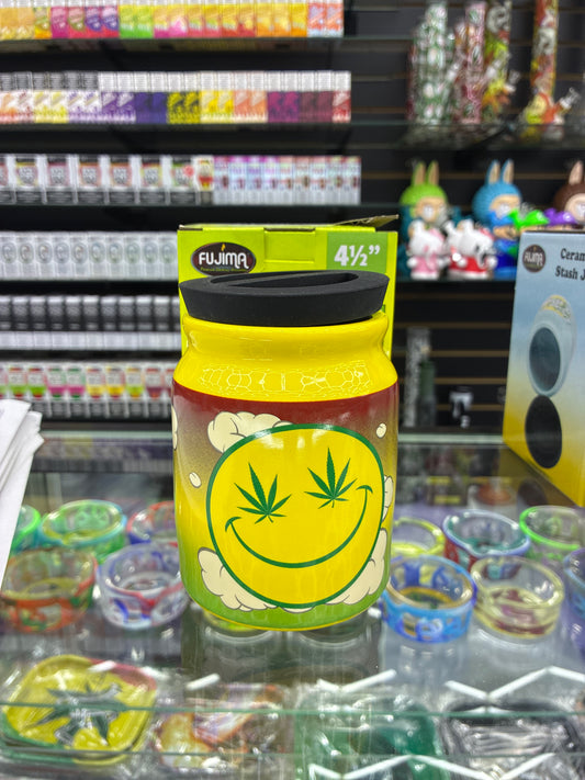 Fujima happy face ceramic stash jar 8floz