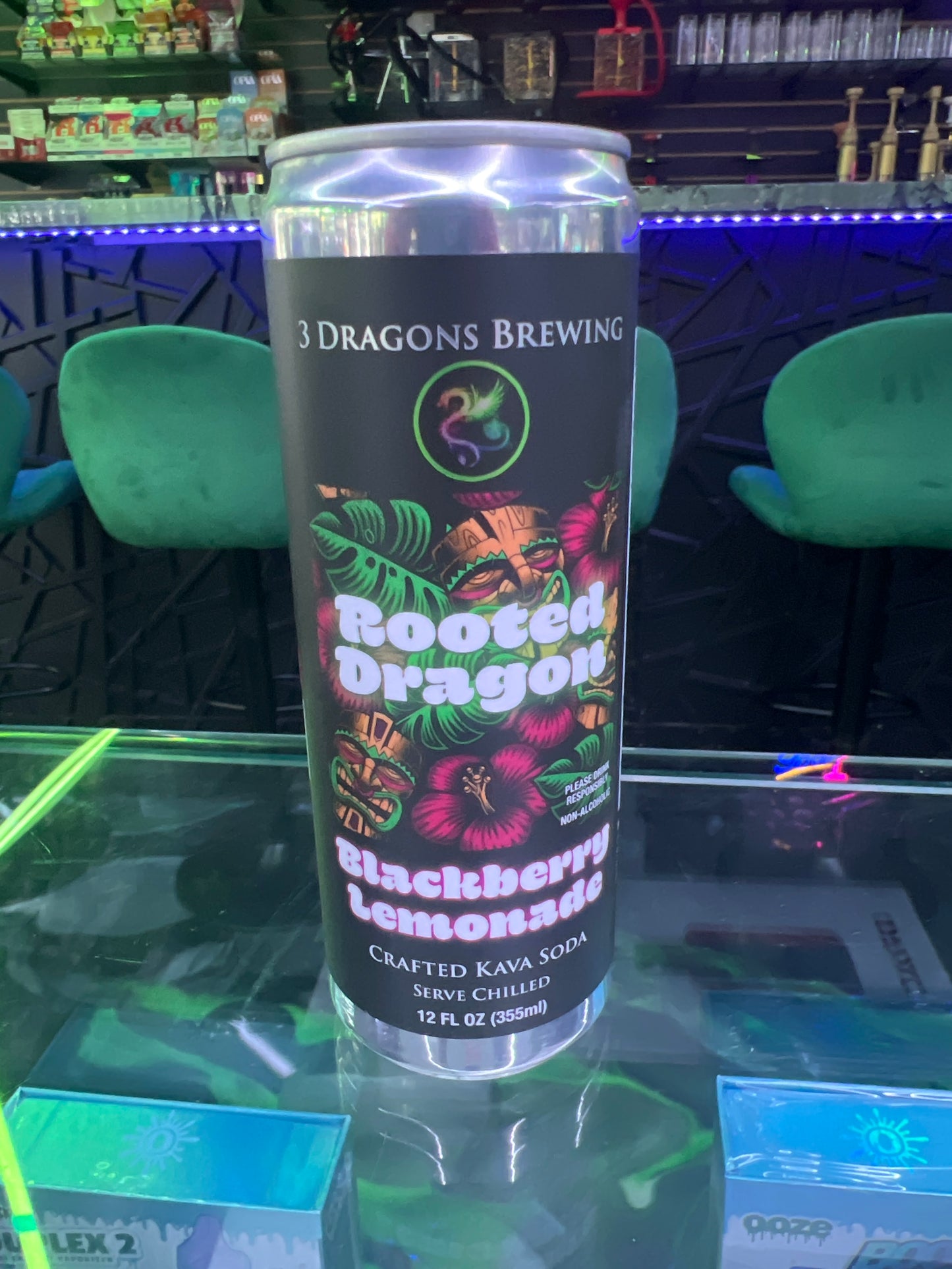 3 DRAGONS BREWING Rooted Dragon Crafted Kava Soda 12floz blackberry lemonade