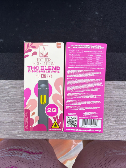 Higher Education Thc Blend Disposable Vape 2g Sativa Hulkberry