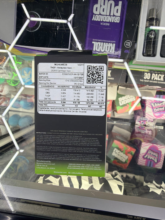 Muha Medz Thcp+Hhc 2000mg cartridge Honeydew Haze sativa