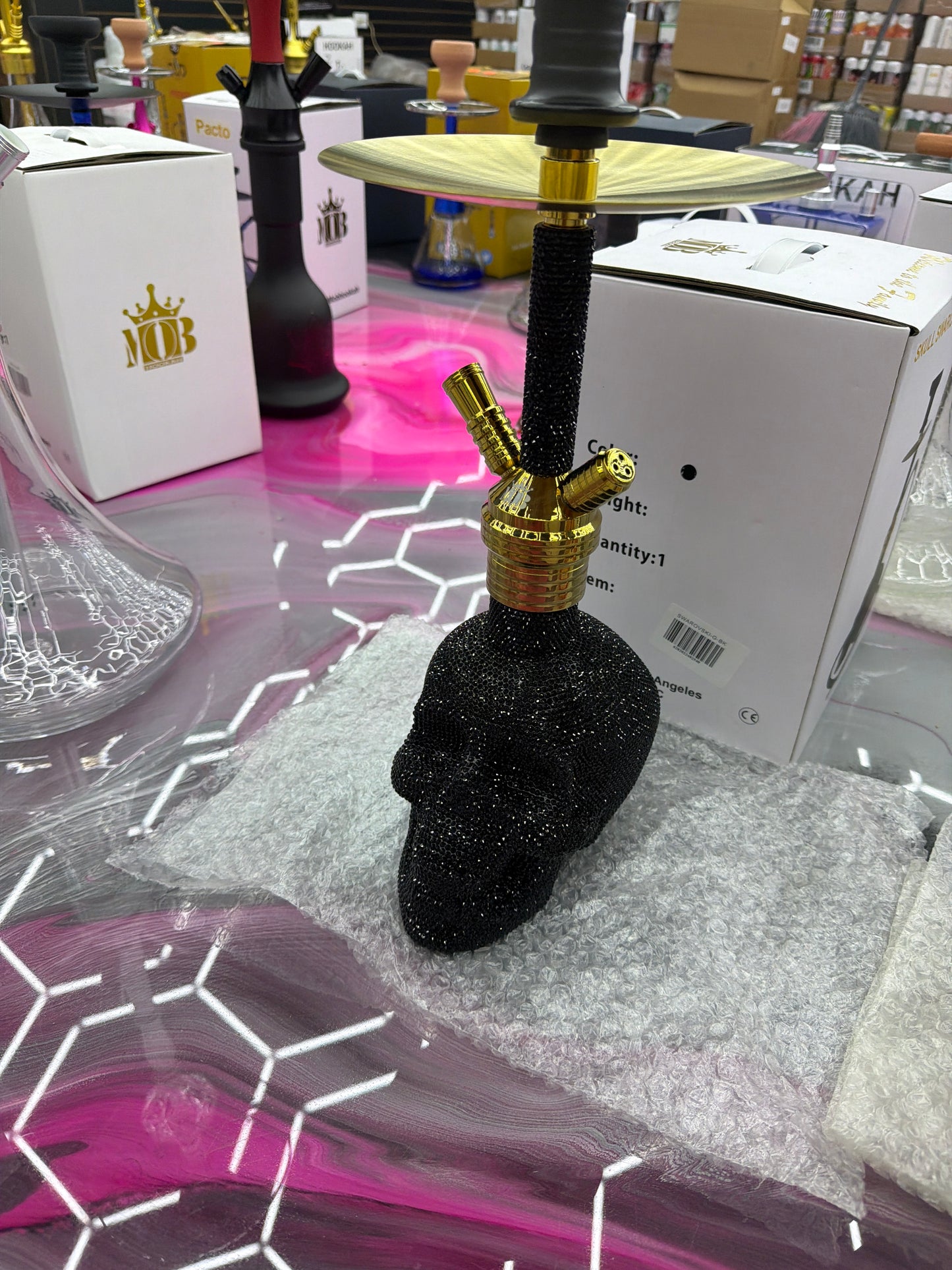 Mob skull Swarovski hookah 19’ black and gold