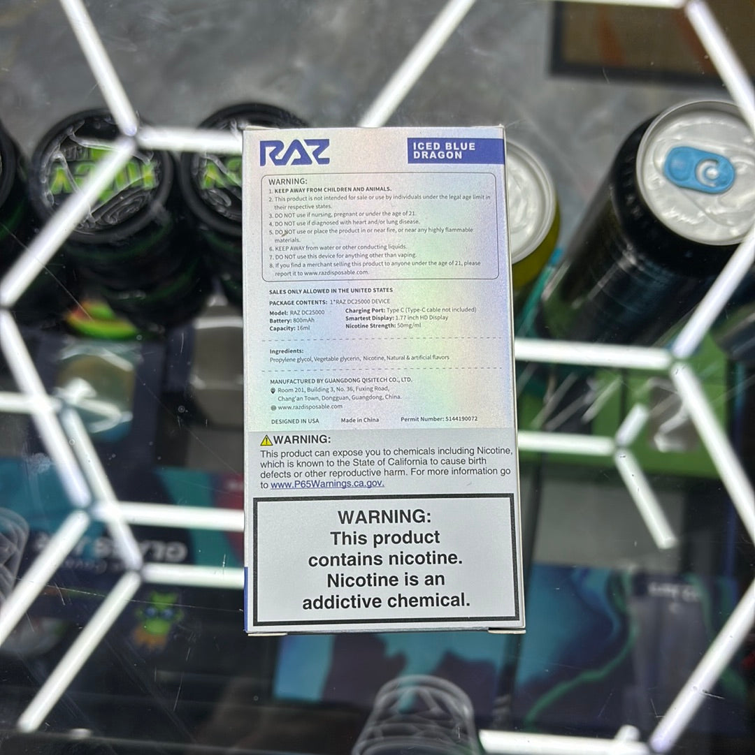 Raz dc25000 25k puffs iced blue dragon ￼