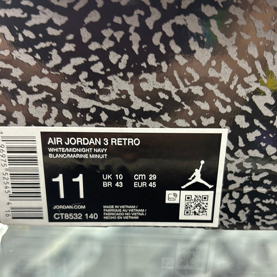 Air Jordan 3 retro white/midnight navy 11m