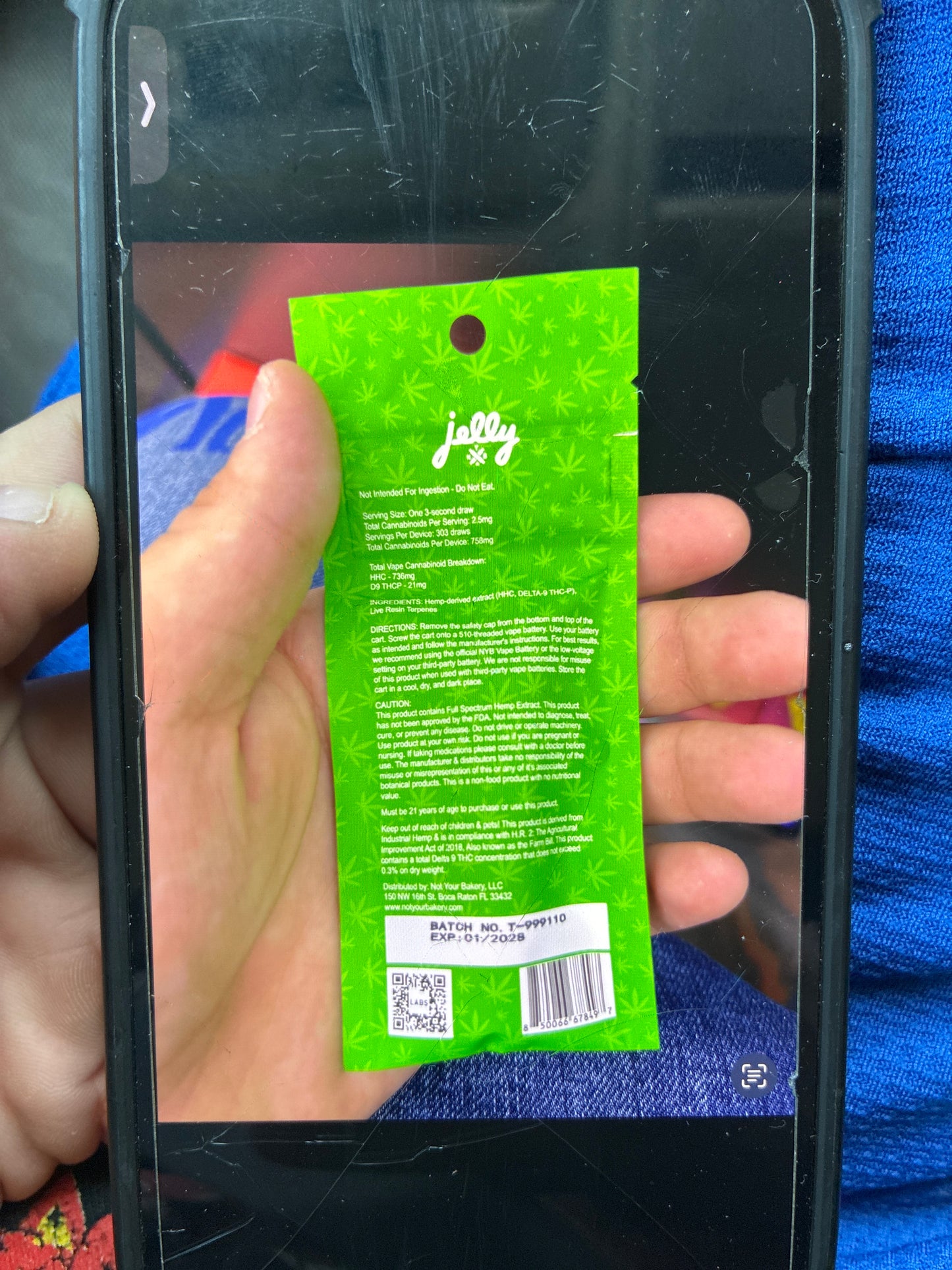 Jelly NYB masterblend 1g cartridge green C sativa