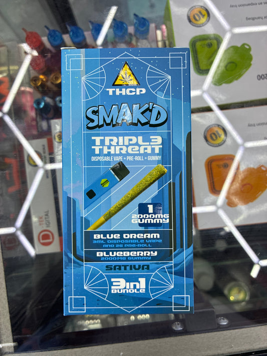 Smakd triple threat disposable vape + preroll + gummy blue dream/blueberry sativa