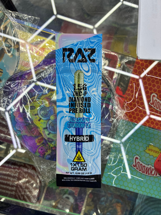 Raz 1.5g thcp diamond infused pre roll Alaskan thunderfuck  hybrid
