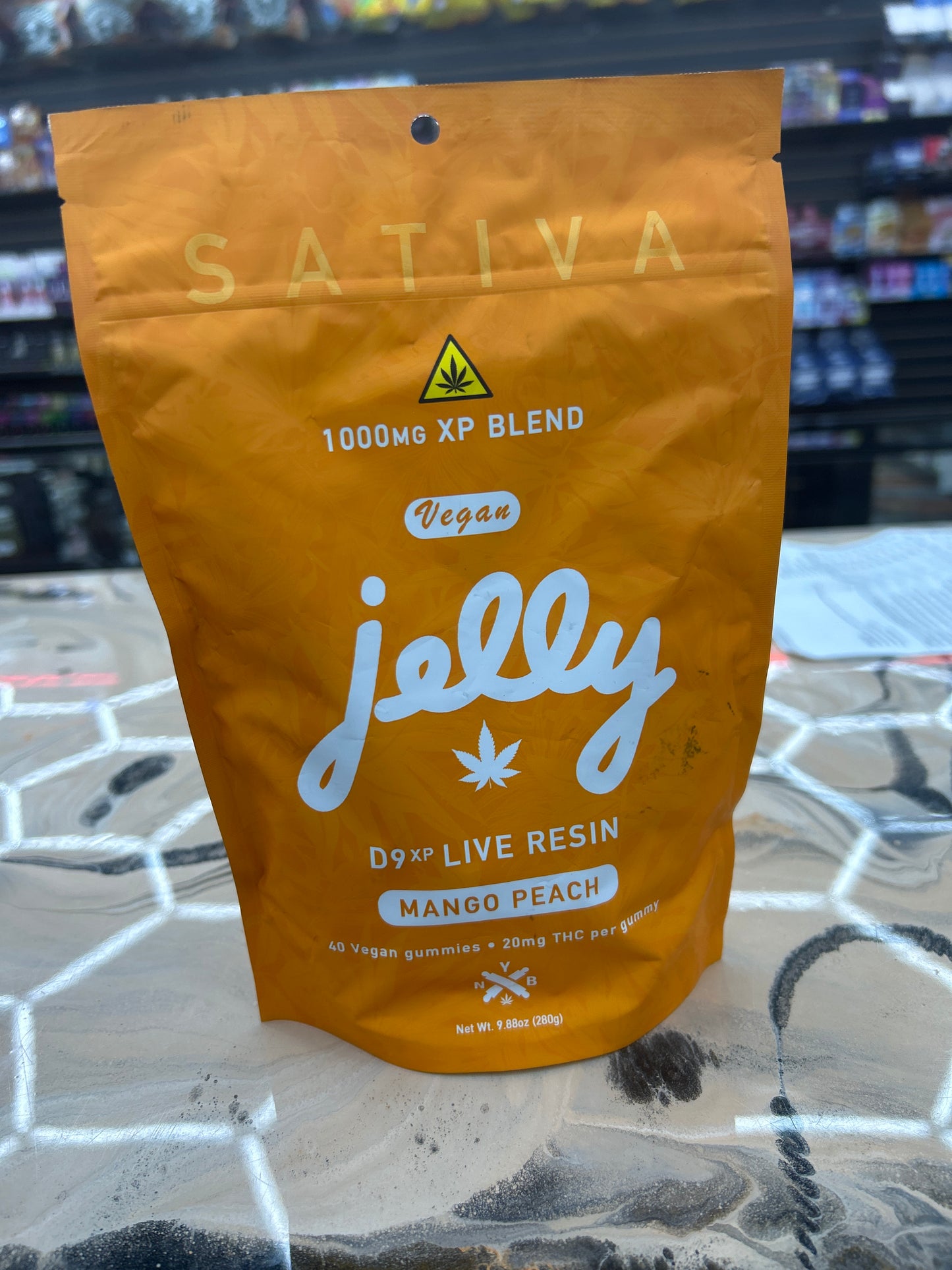 NYB jelly pure thc D9xp LR gummies 1000mg 40ct mango peach sativa