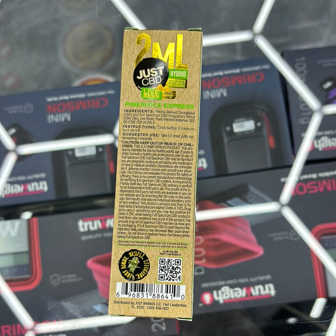 Just CBD two ML 1500 puffs live resin hybrid, pineapple, express