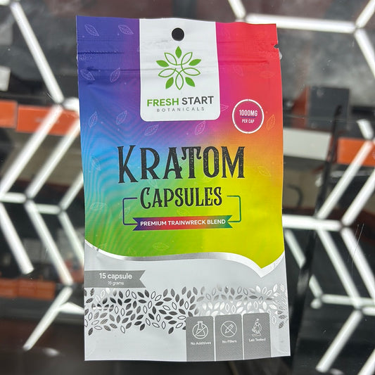 Fresh start botanicals Kratom capsules, premium trainwreck 15 capsules