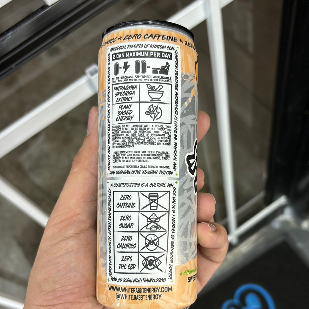 White rabbit, sweet peach, Kratom seltzer