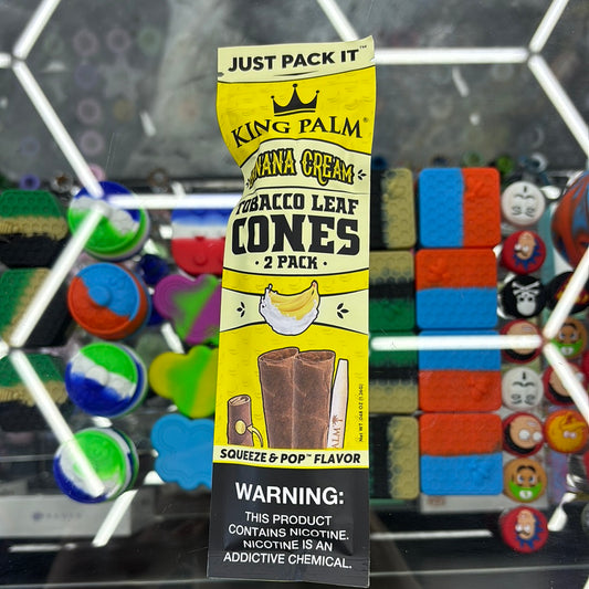 King palm banana cream tobacco leaf cones, two pack, squeeze, and pop flavor