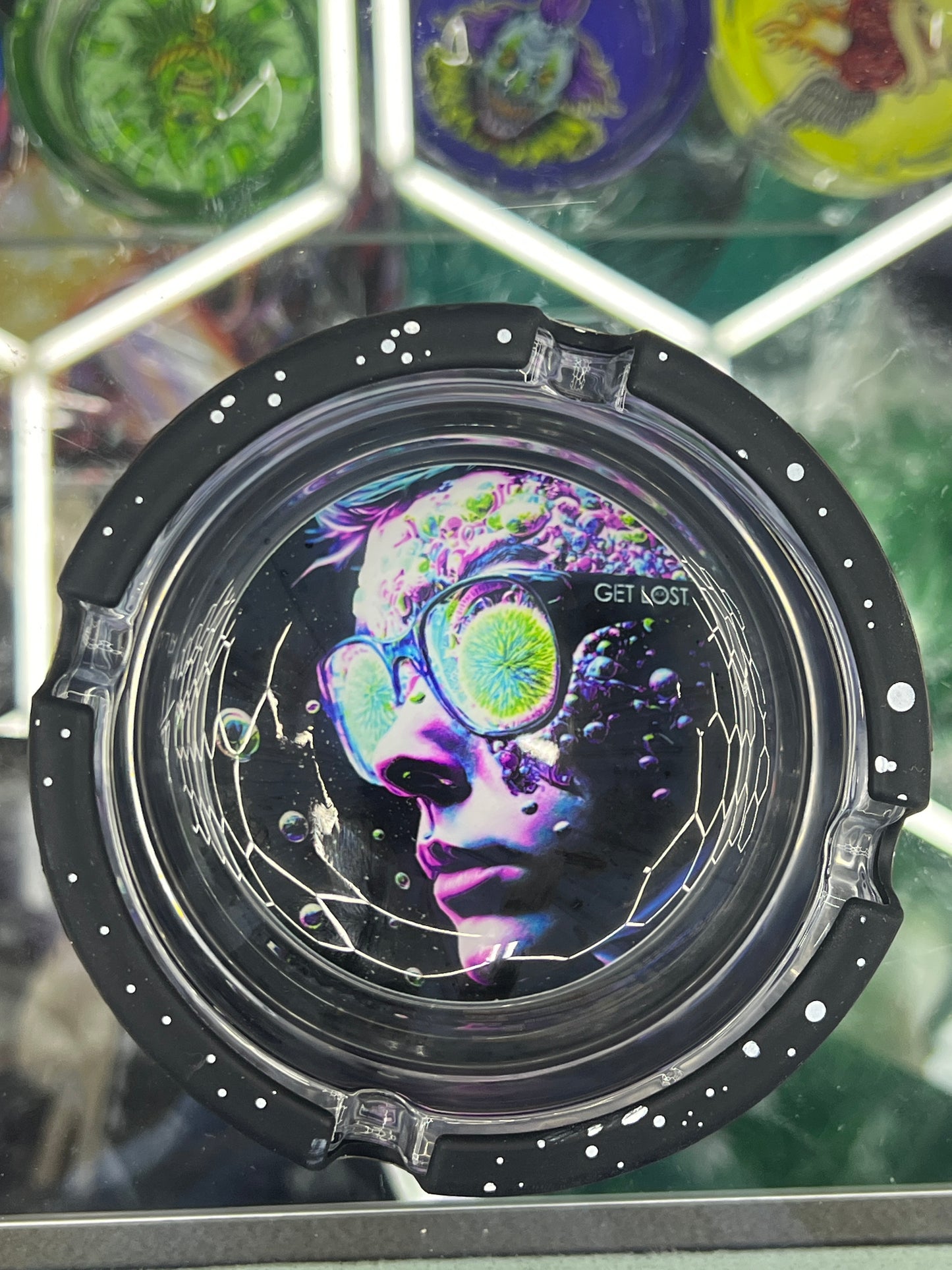 Get Lost glass ashtray with silcone cover