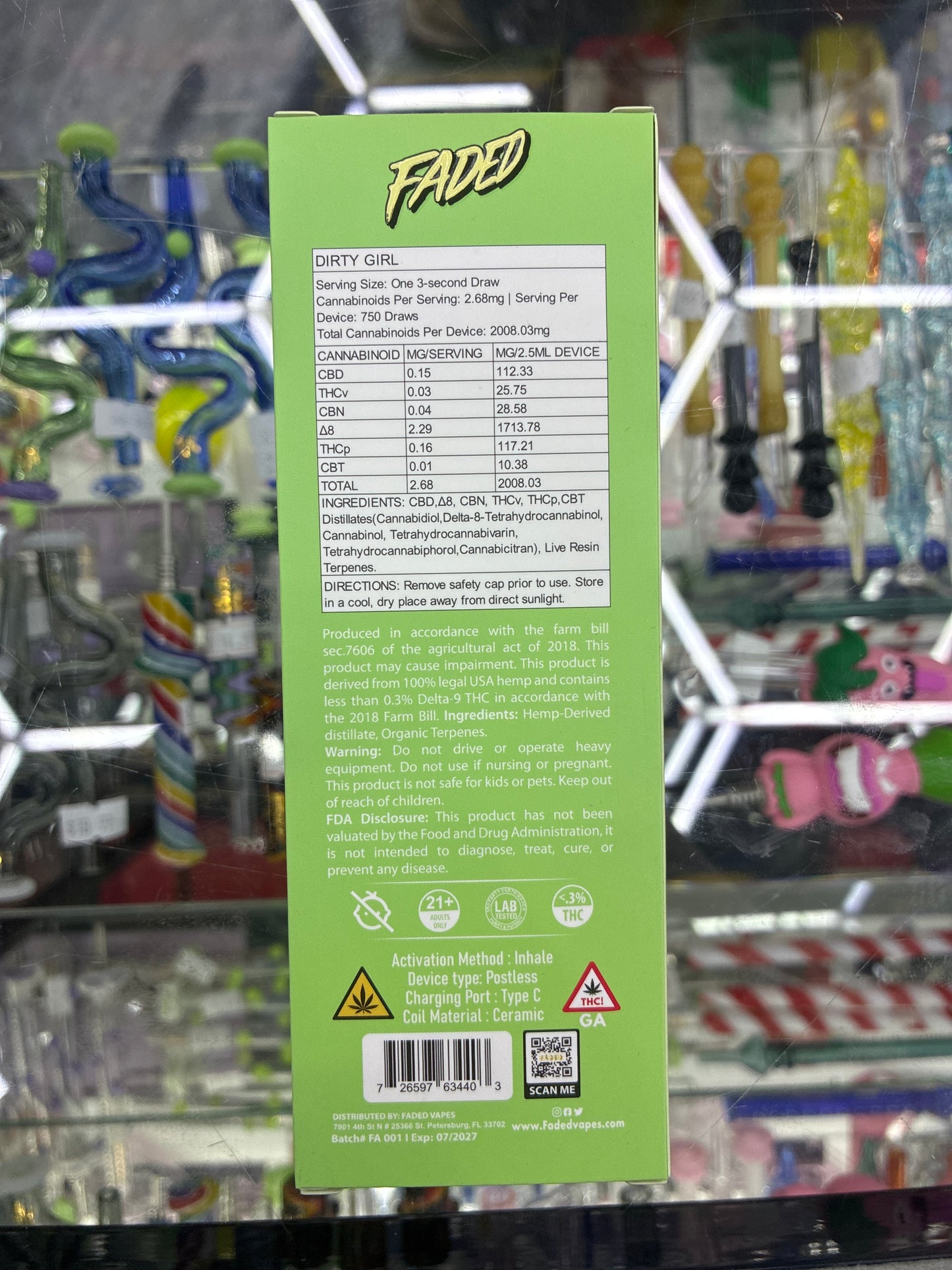 Faded thc-p + cb9a 2.5ml disposable sativa dirty girl