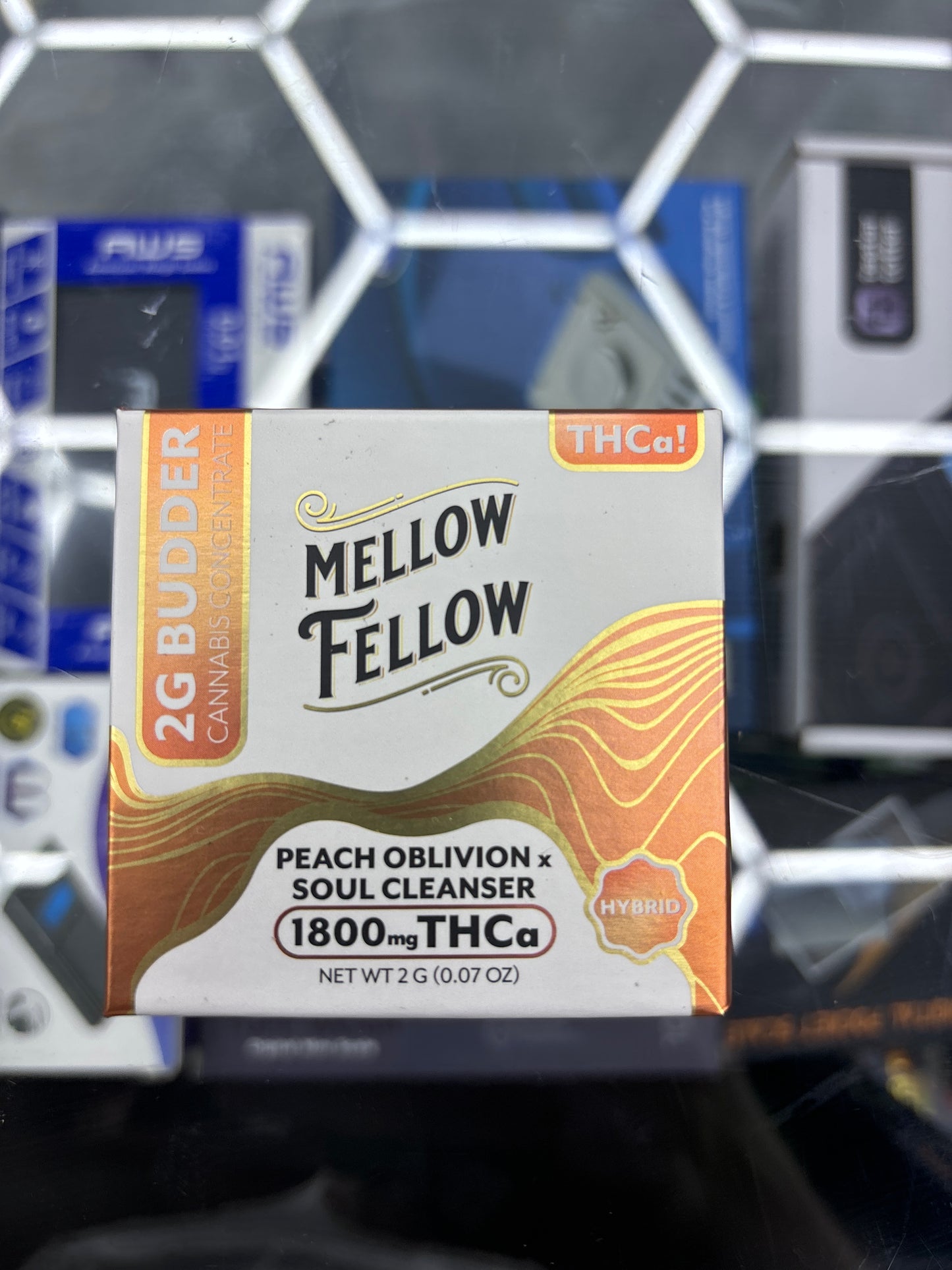Mellow fellow , 2g budder thca peach oblivion, sour cleanser, 1800 MG hybrid