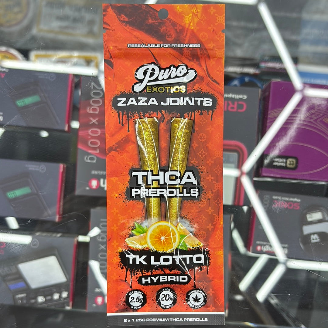 Puro exotics Zaza joints tk lotto 2.5G pre-rolls hybrid