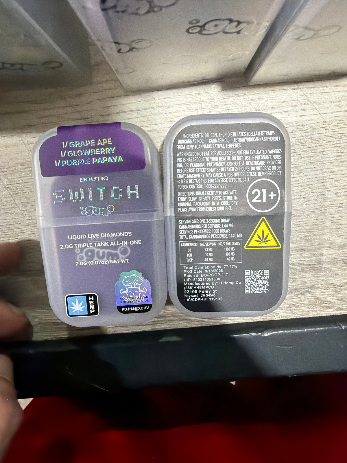 Boutiq Switch Gum 2.0g Triple Tank All In One Grape Ape I/ Glowberry I/ Purple Papaya I