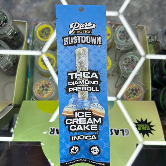 Puro exotics bustdown ice cream cake, Indica, 2G premium pre-roll