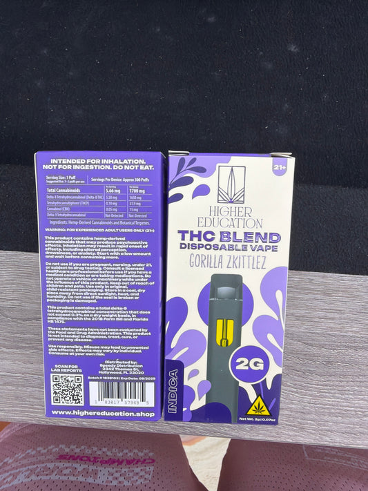 Higher Education Thc Blend Disposable Vape 2g Indica Gorilla Skittles