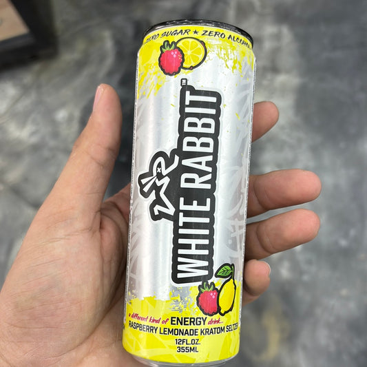 White rabbit, raspberry lemonade, Kratom seltzer