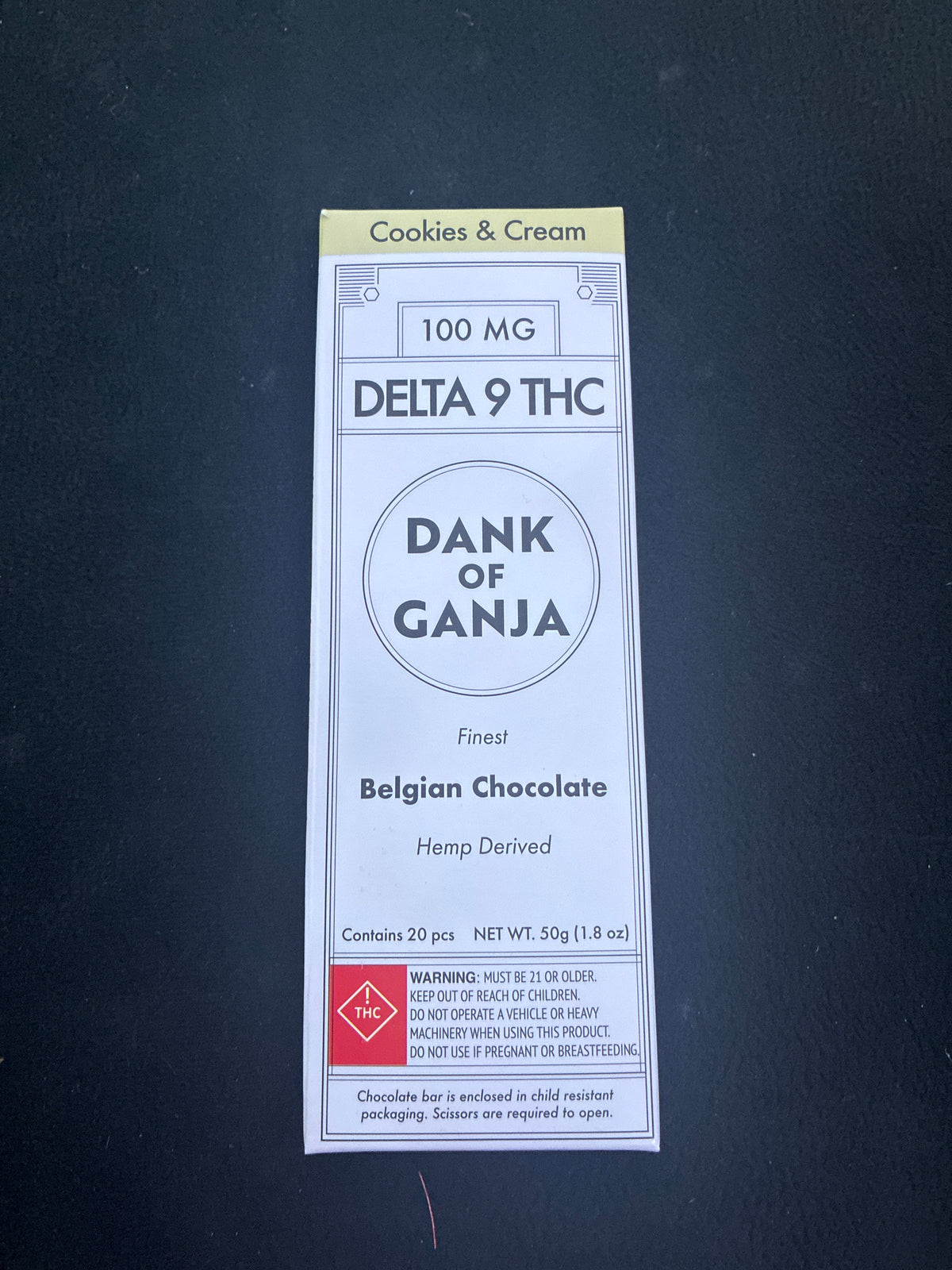 Dank of Ganja finest Belgian chocolate 100mg cookies and cream