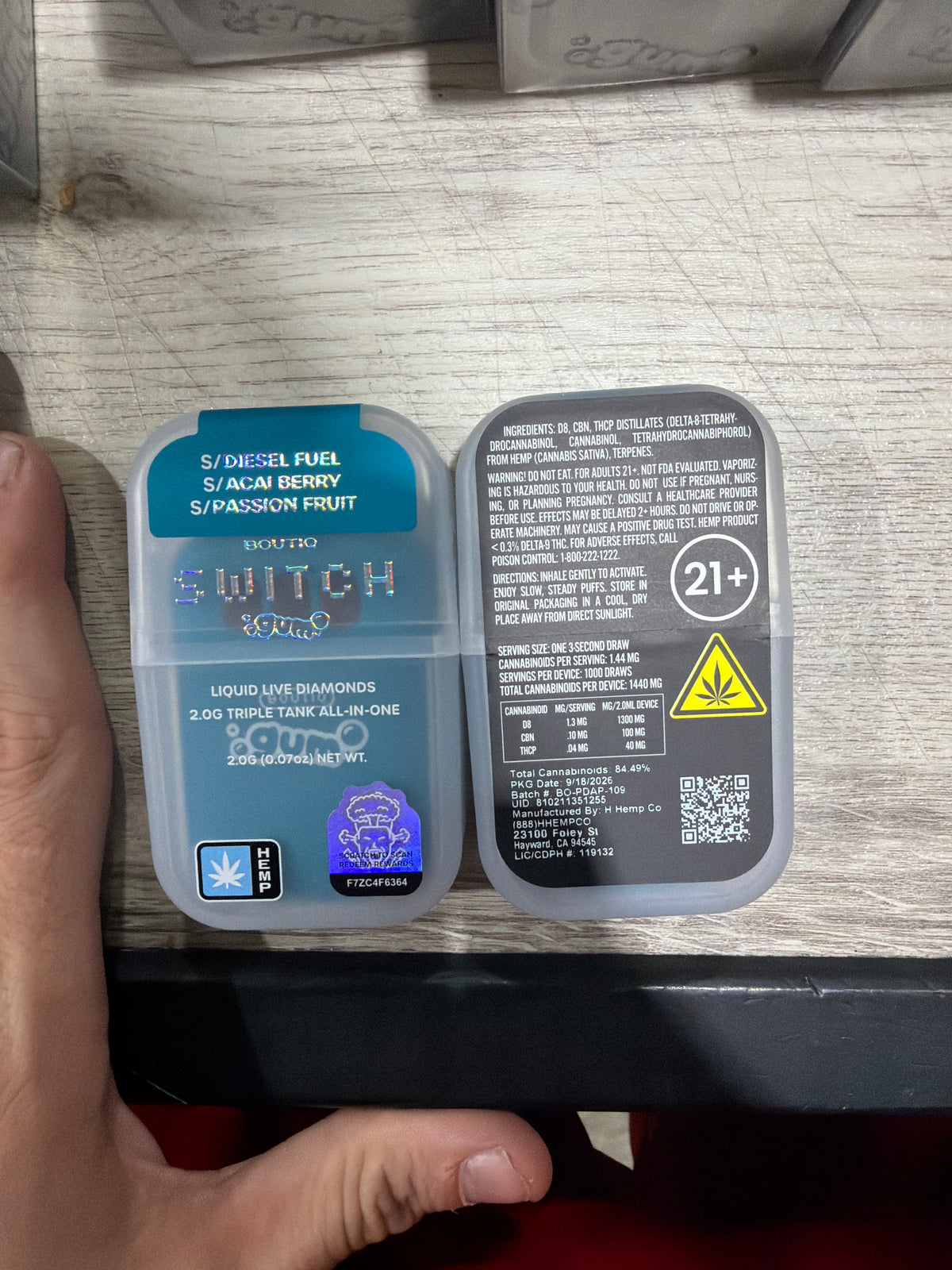 Boutiq Switch Gum 2.0g Triple Tank All In One Diesel Fruit S/ Acai Berry S/ Passion Fruit