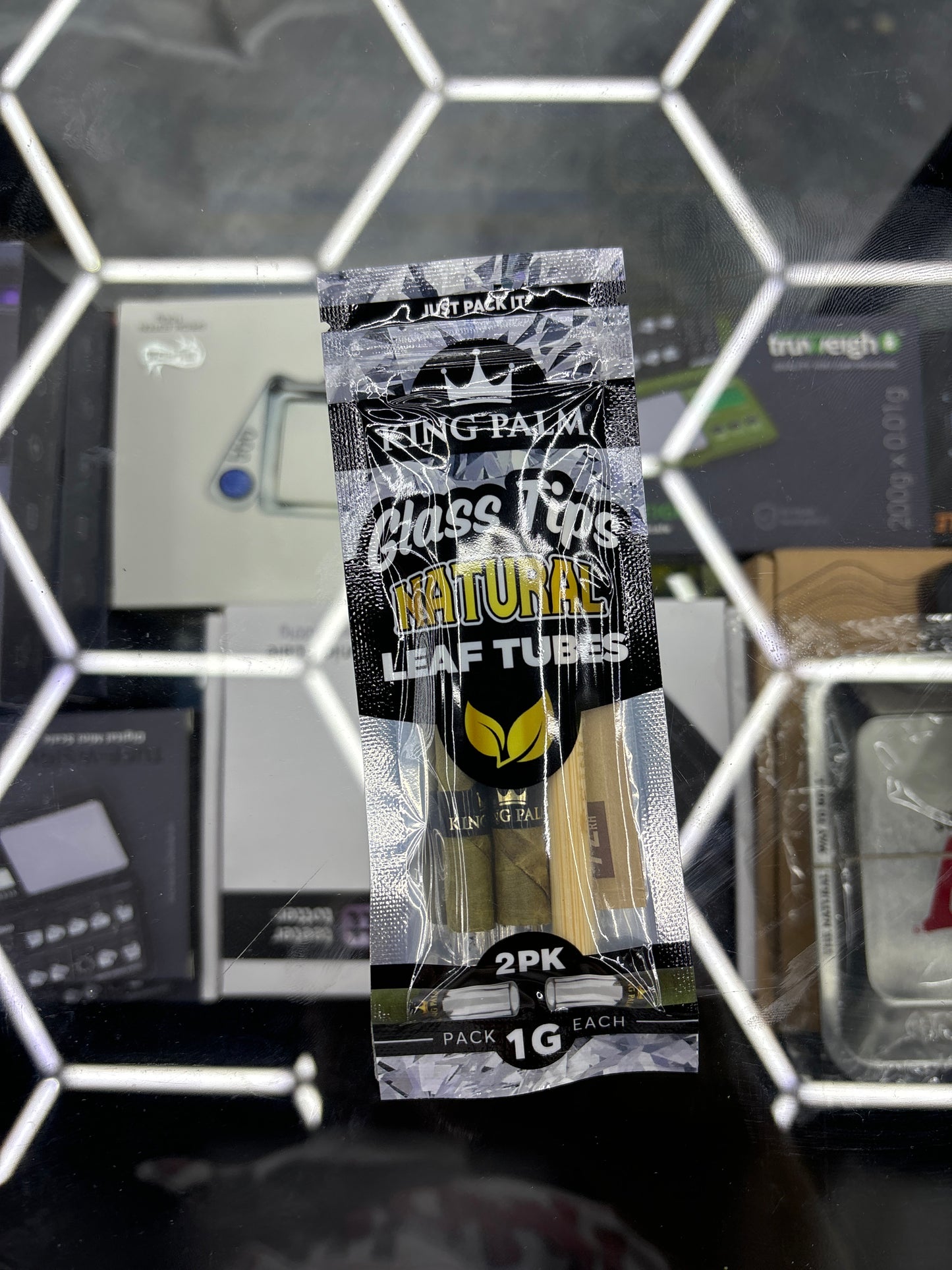 King palm glass tips natural leaf tubes, 2 pack 1g