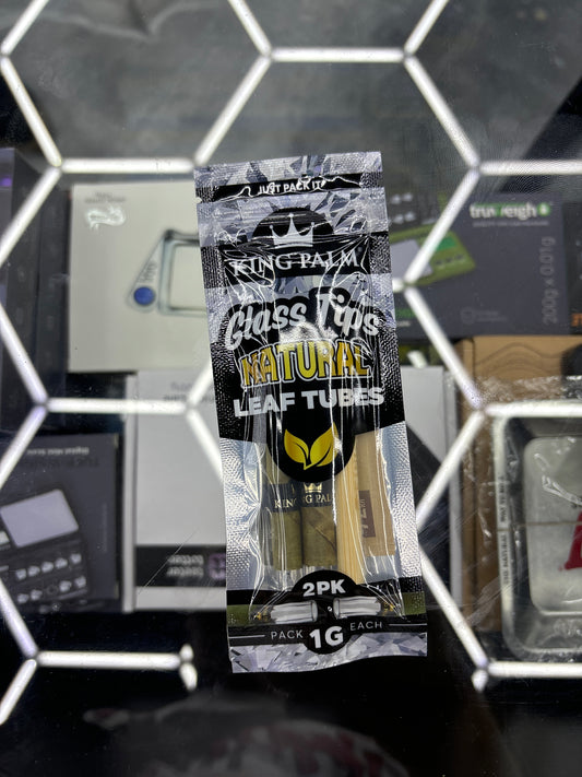 King palm glass tips natural leaf tubes, 2 pack 1g