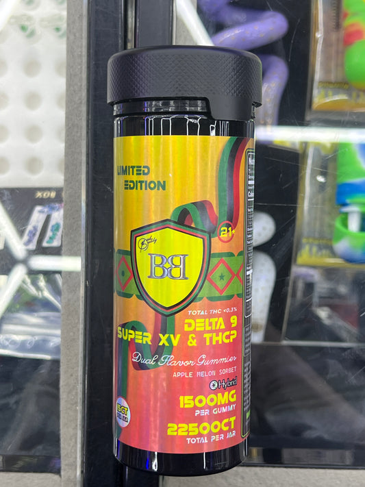 Bud buddy delta 9 super XV & thcp dual flavor gummies 1500mg per gmmy 22500mg jar apple melon sorbet