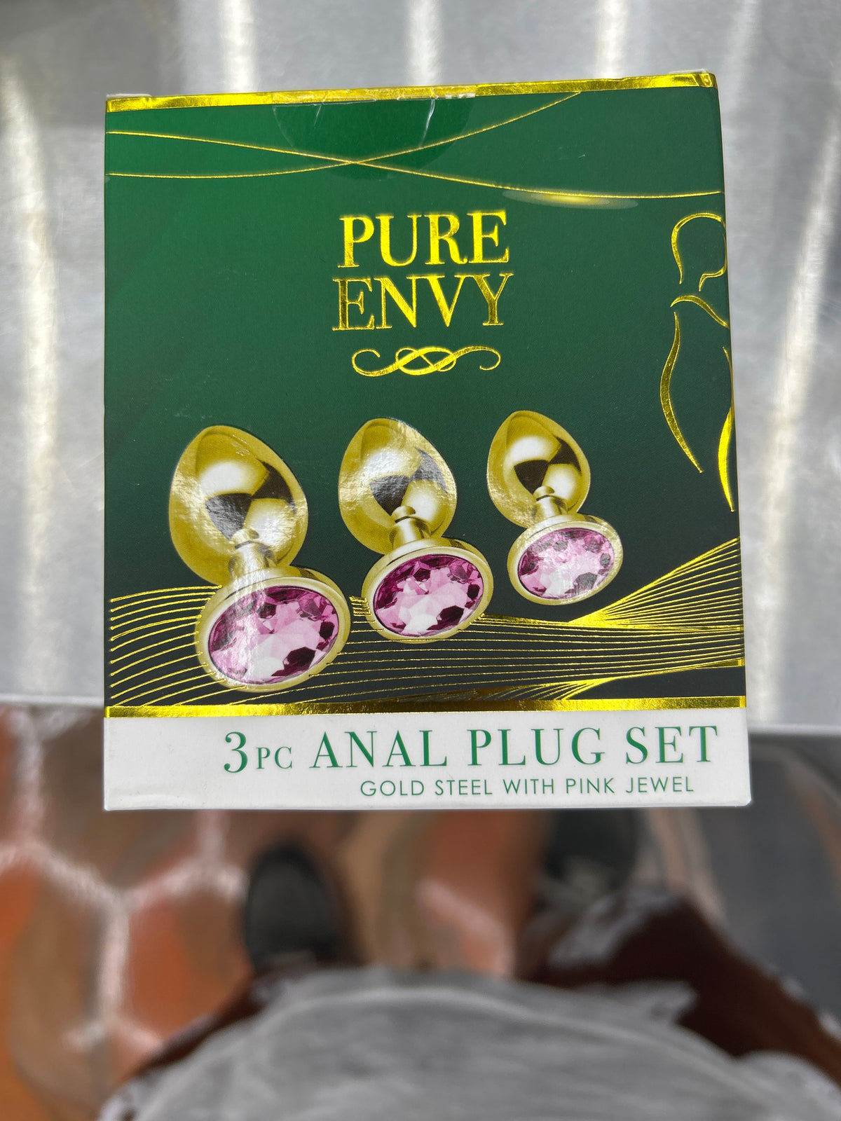 Pure envy adult novelty 3pc anal plug gold steel with pink jewel