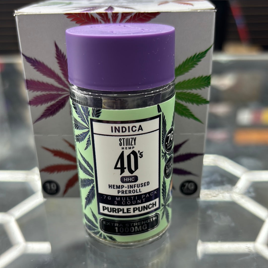 Stizzy 40s hhc purple punch, Indica 1000mg five count pre-roll live resin