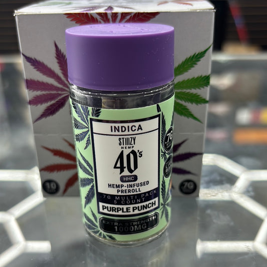 Stizzy 40s hhc purple punch, Indica 1000mg five count pre-roll live resin