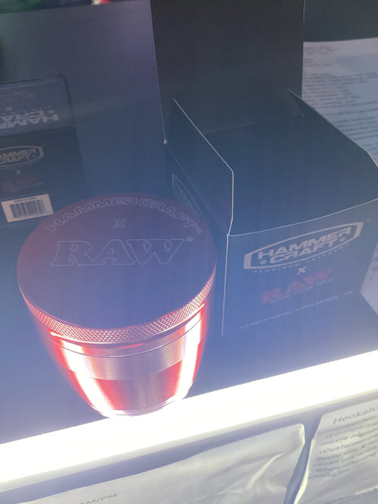 Raw X hammer craft 2.2 inch diameter, 4 piece grinder Red