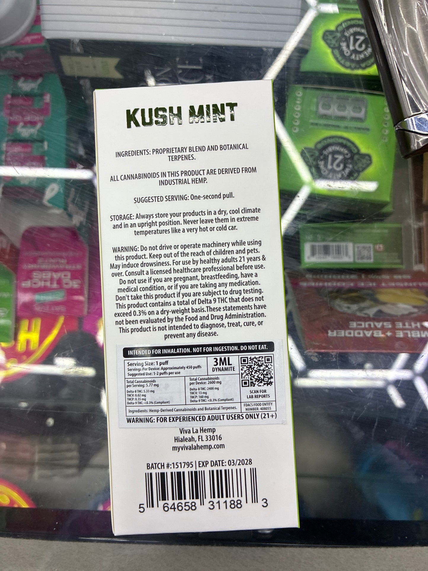 Viva la hemp dynamite blend cb9+thcp+d8 3ml indica kush mint