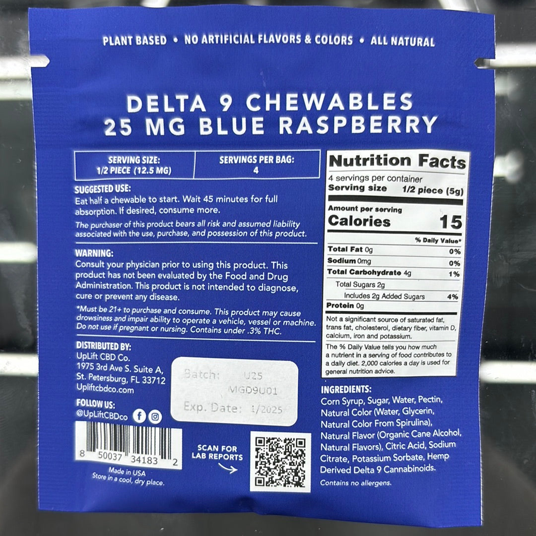 Uplift, blue razz, 50 mg edible two count