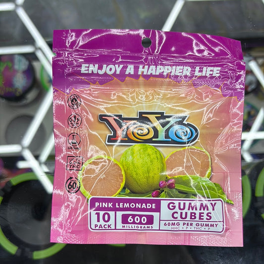 Yoyo pink lemonade gummy cubes 10 pack 600 mg