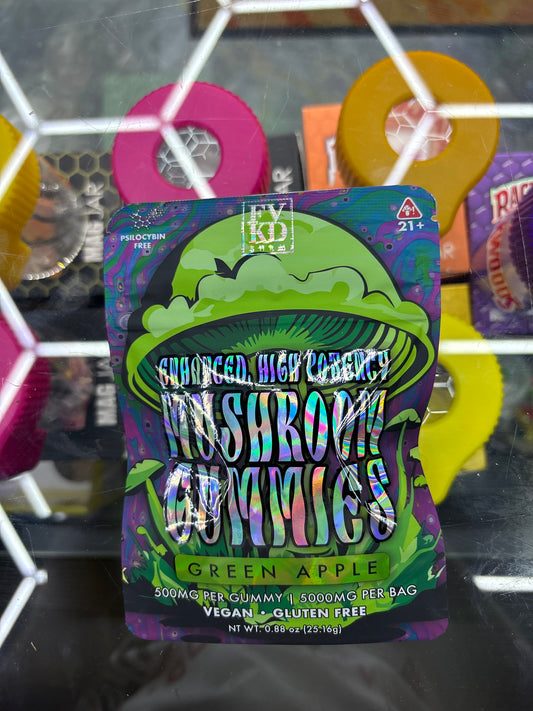 Fvkd enhance hypo mushroom gummy’s green apple 500 MG per gummy 5000 MG per bag