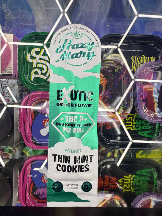 Hazy Mary Delta exotic preroll THCP
Diamond infused 1G Thin mint cookies (Hybrid)