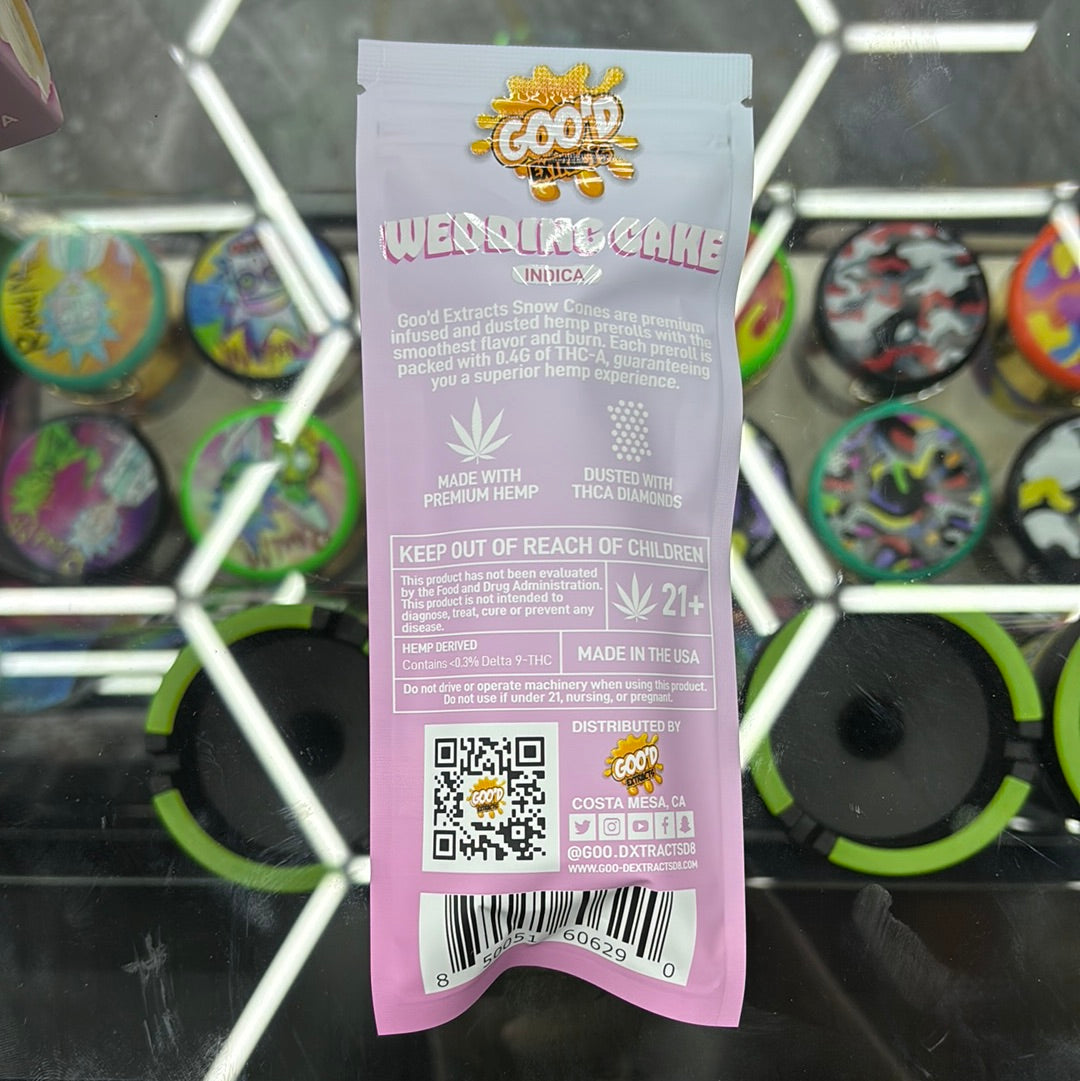 Goo’d extracts, snowcones wedding cake, Indica