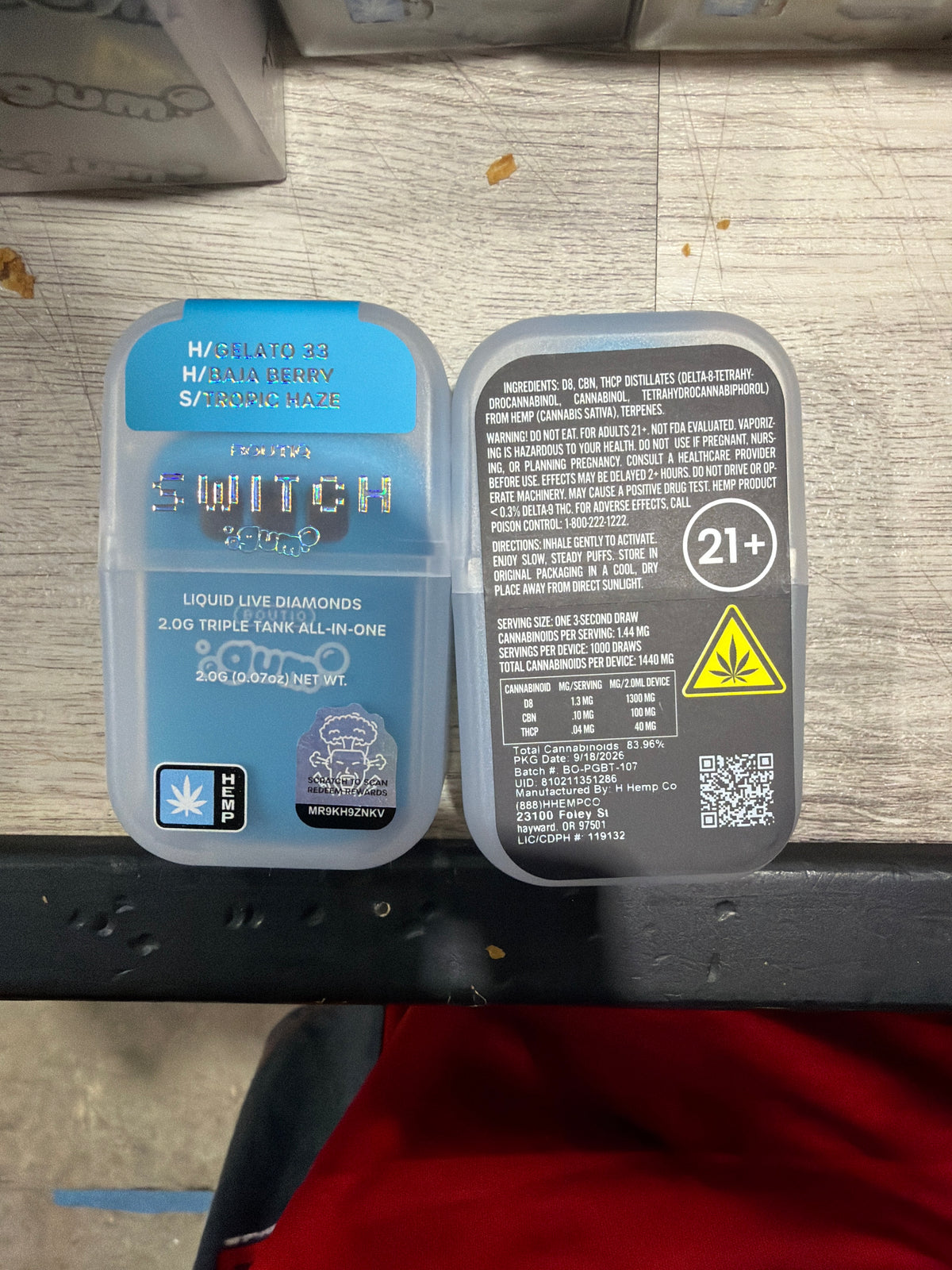 Boutiq Switch Gum 2.0g Triple Tank All In One Gelato 33 H/ Baja Berry H/ Tropic Haze S