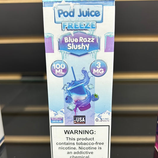 POD juice freeze blue, razz, slushy 3MG
