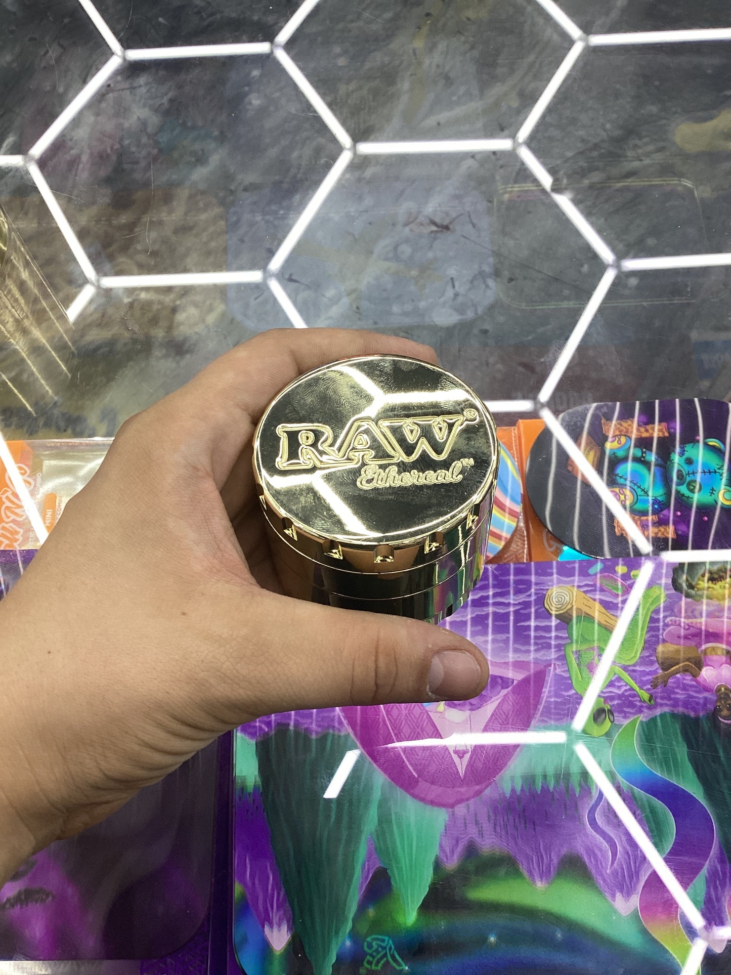 Raw grinder, heavy stainless steel with gold plating 60 mm four piece grinder