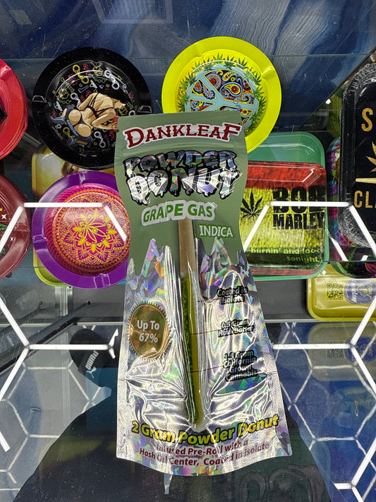 Dankleaf donut powder donut pre rolls grape gas, Indica