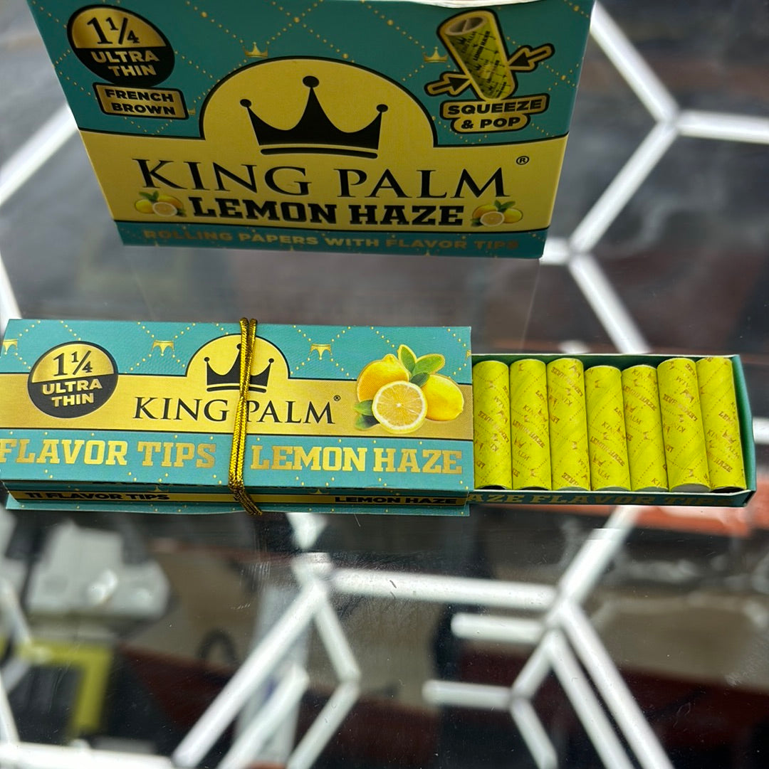King palm 1 1/4 ultra thin flavor, tips, lemon haze, joint wraps, French brown paper
