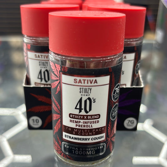 Stizzy 40s stizzy x blend strawberry, cough, sativa 1000mg five count pre-roll live resin