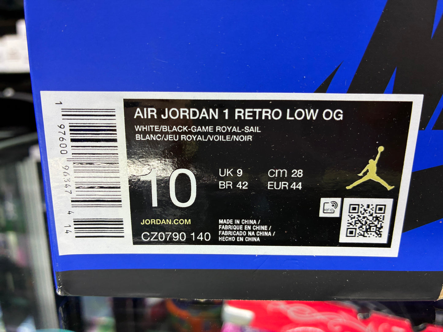 Air Jordan 1 retro low og white/ royal blue size 10