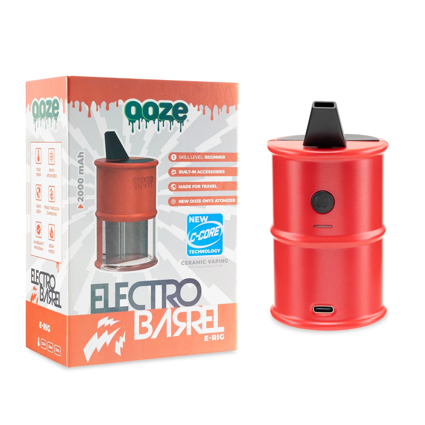 Ooze Electro Barrel E-Rig – C-Core 2000 MAh - Ruby Red
